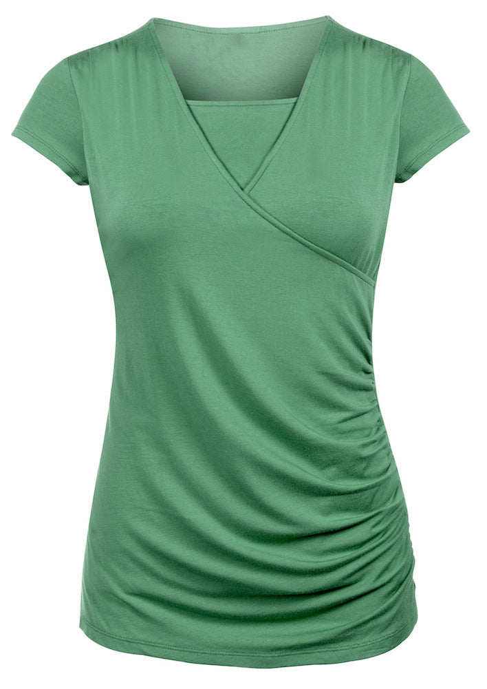 New Round Neck Short Sleeve Slim Fit Maternity T-shirt - Chic Angle